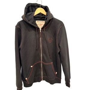 True Religion Hoodie Mens Large Zip Up Stitching Buddha Logo Big Back‎ Graphic